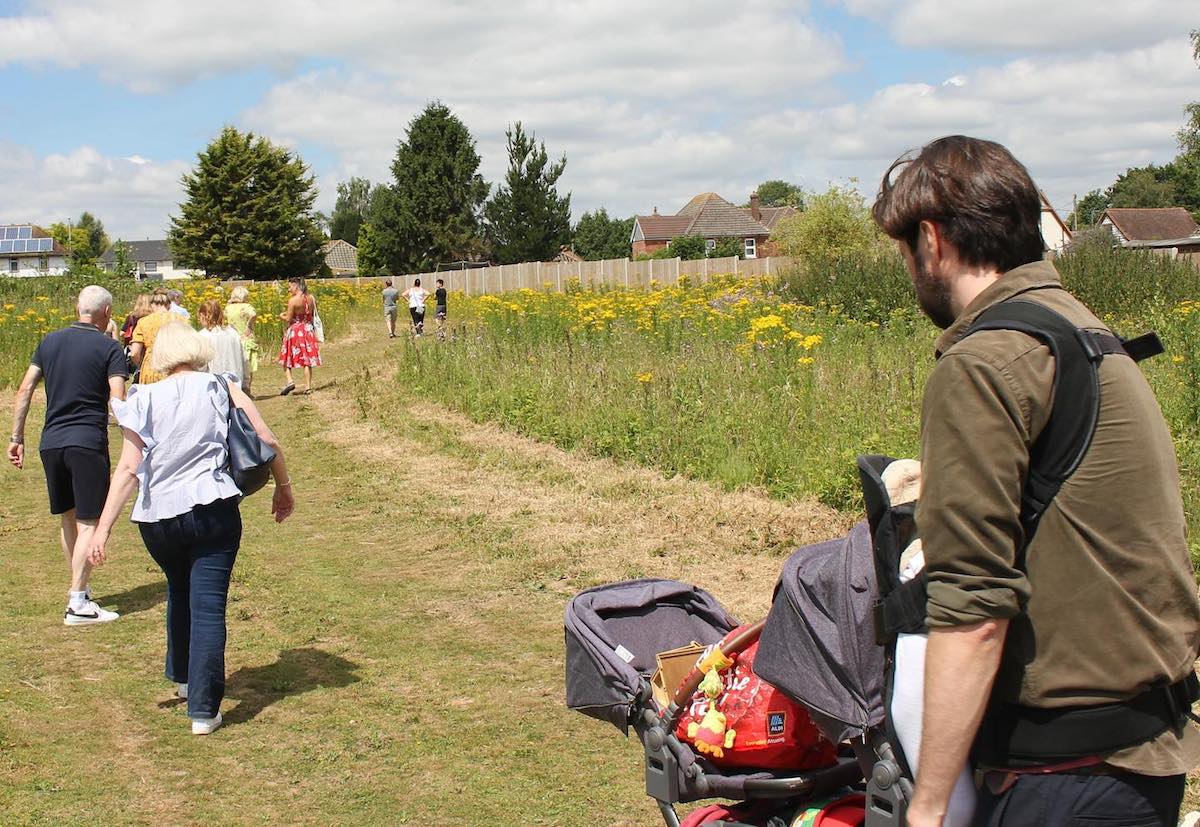 People visiting the Orchard Farm site back in July