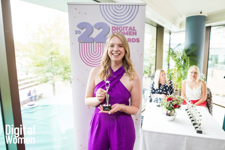 Amy holding her award at the Digital Women Awards Ceremony in London