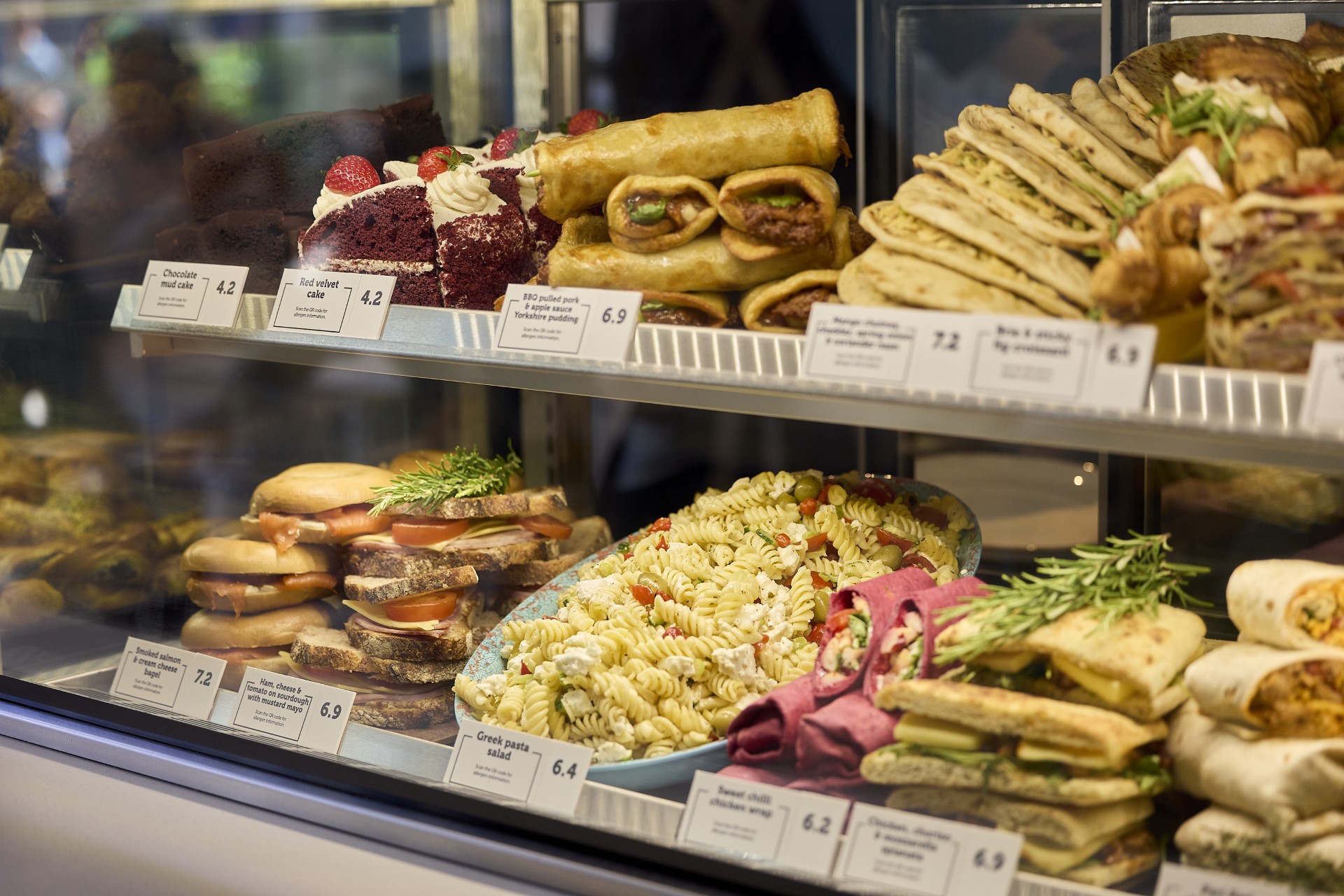 food in a display cabinet