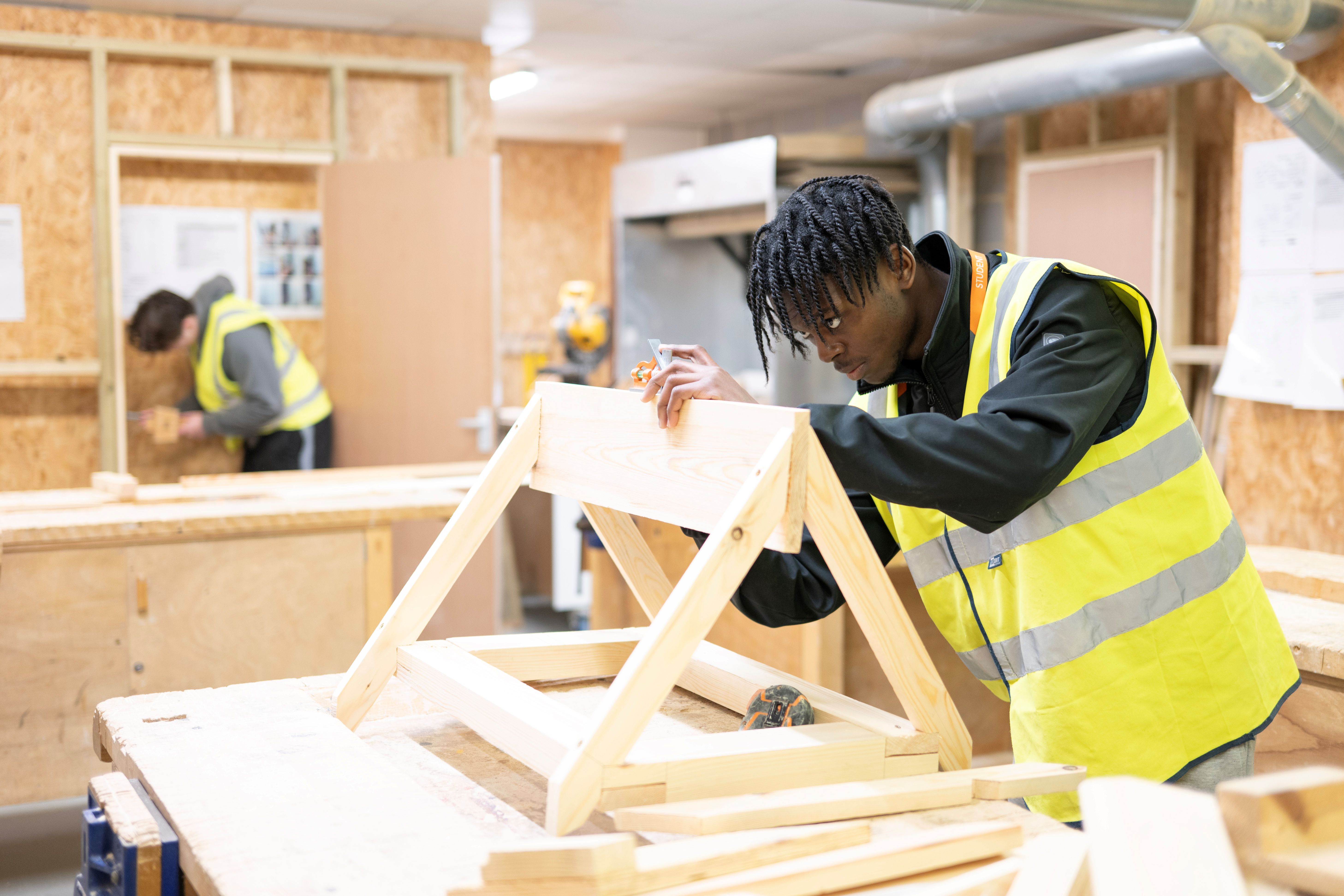 student in woodwork class