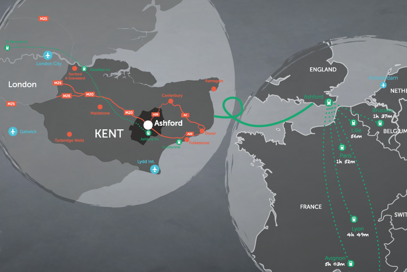 Ashford is located in the heart of Kent, only 38 mins from London